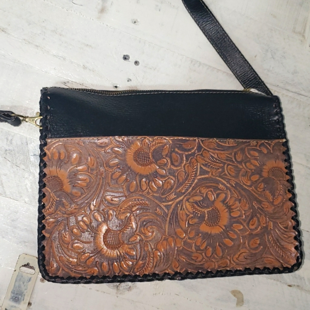 Black and brown leather handbag